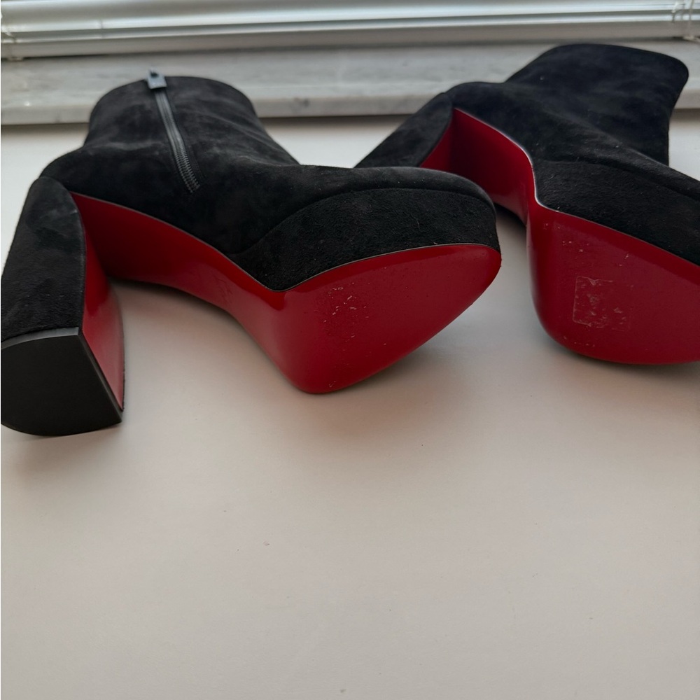 Christian Louboutin Black Suede Platform Ankle Boots with Red Soles - Picture 11 of 16